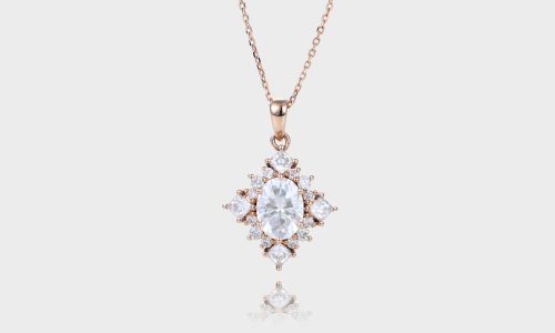 DN0042 Vintage Oval Cut Lab Diamond Necklace Floral Halo Pendant Necklace