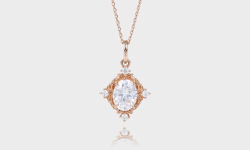 DN0053 Oval Cut Lab Diamond Necklace Filigree Pendant Necklace (1)