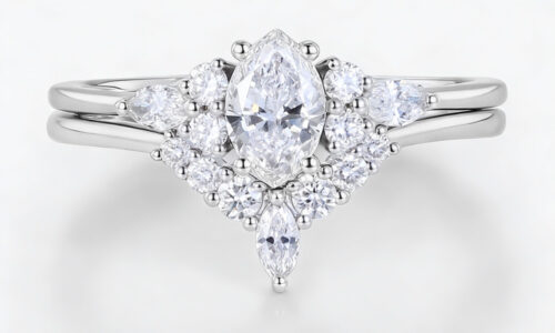 0.5ct Colorless VS+ Marquise Cut Lab Grown Diamond Petite 4-Prong Engagement Ring Set in White Gold