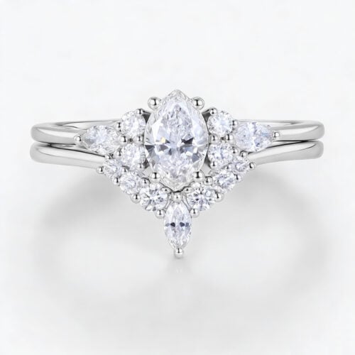 0.5ct Colorless VS+ Marquise Cut Lab Grown Diamond Petite 4-Prong Engagement Ring Set in White Gold