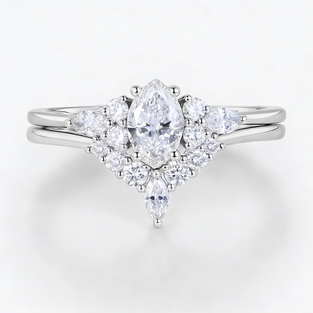 0.5ct Colorless VS+ Marquise Cut Lab Grown Diamond Petite 4-Prong Engagement Ring Set in White Gold