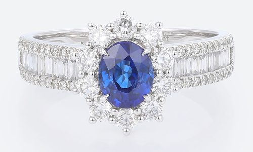 Natural Oval Sapphire Engagement Rings Three Row Pave Halo Engagement Rings (3)