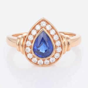 Halo Pear Shaped Engagement Ring Sapphire Gold Ring