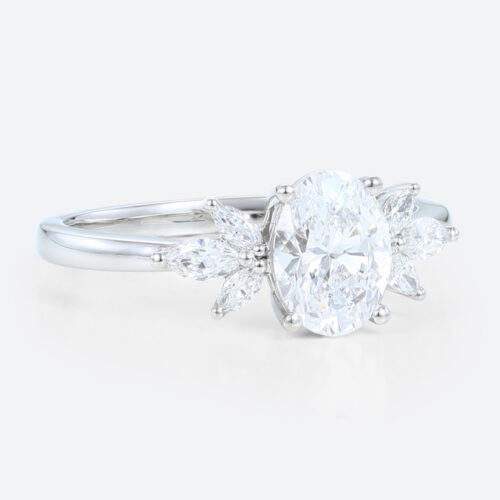 Oval Diamond Rings Simple Cluster Lab Diamond Bridal Ring - LisaJewelryUS