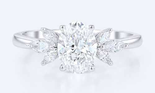 Oval Diamond Rings Simple Cluster 1ct Lab Diamond Bridal Ring