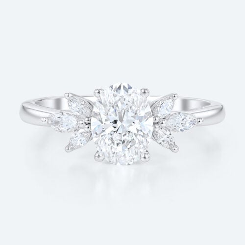 Oval Diamond Rings Simple Cluster 1ct Lab Diamond Bridal Ring