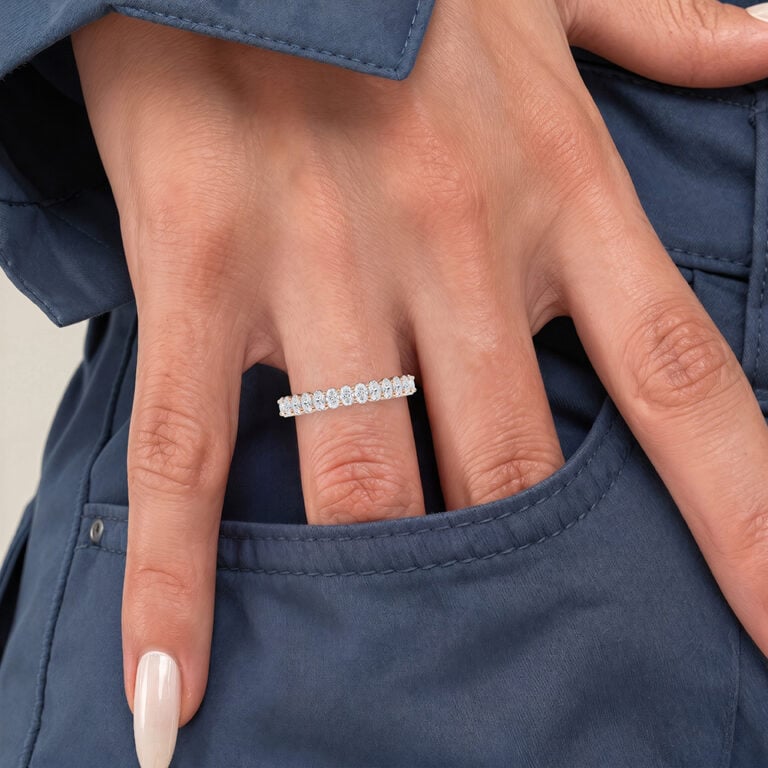 Oval Cut Lab Grown Diamond Wedding Bands Half Eternity Stacked Wedding Rings