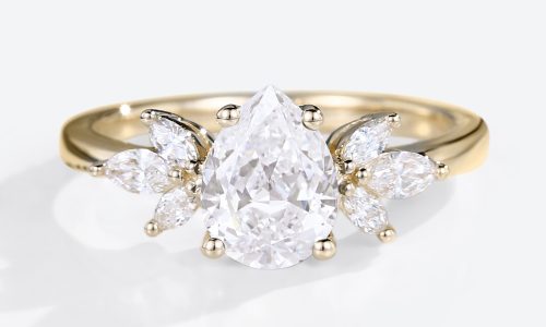 Pear Shaped Lab Diamond Engagement Ring Simple Cluster Bridal Ring (1)