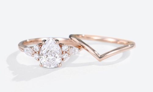 Pear Shaped Lab Diamond Engagement Rings Set Curved Ring
