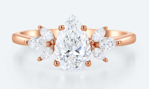 Pear Shaped Lab Grown Diamond Simple Cluster 4-Prong Engagement Ring (1)