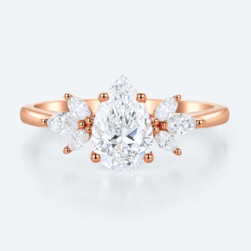 Pear Shaped Lab Grown Diamond Simple Cluster 4-Prong Engagement Ring in Rose Gold