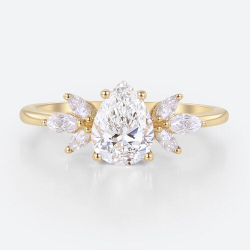 Pear Shaped Lab Grown Diamond Simple Cluster 4-Prong Engagement Ring