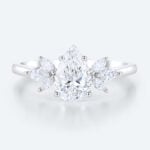 Pear Shaped Lab Grown Diamond Simple Cluster 4-Prong Engagement Ring
