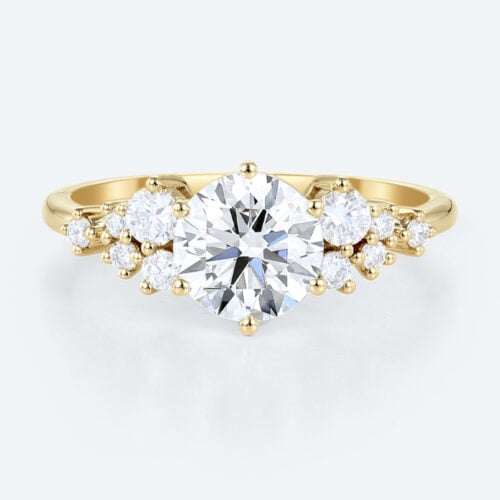 Lab Grown Diamond Ring Round Cut Unique Cluster Engagement Rings