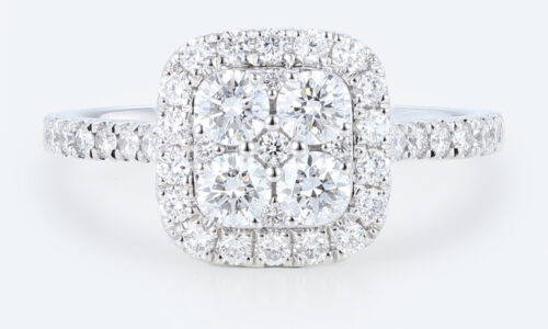 Cushion Cut Lab Grown Diamond Rings 1ct Halo Pave Bridal Ring in White Gold