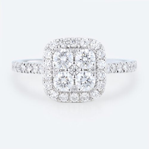 Cushion Cut Lab Grown Diamond Rings 1ct Halo Pave Bridal Ring in White Gold