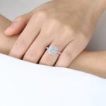Round Cut Lab Grown Diamond Pave Engagement Ring with Cushion Halo Frame (2)