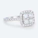 Round Cut Lab Grown Diamond Pave Engagement Ring with Cushion Halo Frame (5)
