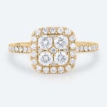 Cushion Cut Lab Grown Diamond Rings 1ct Halo Pave Bridal Ring in Yellow Gold