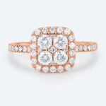 Cushion Cut Lab Grown Diamond Rings 1ct Halo Pave Bridal Ring in Rose Gold