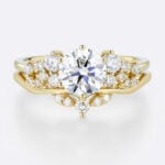 Round Cut Lab Diamond Engagement Rings Set Matching Curved Rings