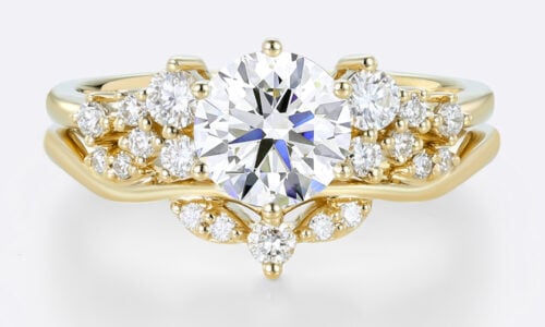 Round Cut Lab Diamond Engagement Rings Set Matching Curved Rings