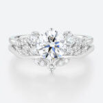 Round Cut Lab Diamond Engagement Rings Set Matching Curved Rings