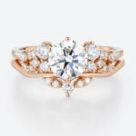 Round Cut Lab Diamond Engagement Rings Set Matching Curved Rings