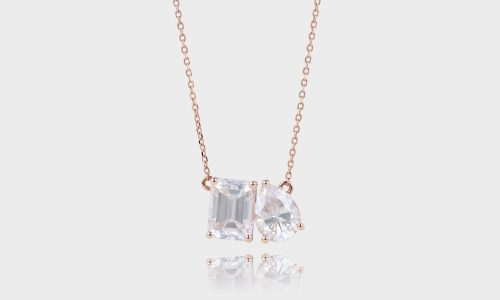 Toi Et Moi Emerald & Pear Cut Lab Diamond Necklace Two Stone Pendant Necklace (2)