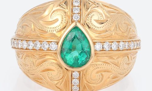 Vintage Pear Shaped Emerald Ring Engraved Diaomond Pave Sideways Cross Engagement Rings (4)