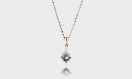 Vintage Princess Cut Moss Agate Necklace Cluster Pendant Necklace (2)