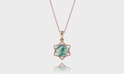 Vintage Round Cut Moss Agate Necklace Star of David Pendant Necklace (2)