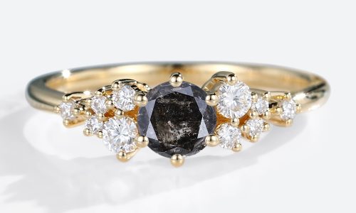 Round Engagement Rings Salt And Pepper Diamond Rings Cluster Ring