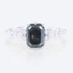 White Gold 1.5ct Emerald Cut Salt And Pepper Diamond Engagement Rings Twisted Cluster Bridal Ring
