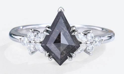Kite Cut Salt & Pepper Diamond Engagement Ring Cluster Bridal Ring (1)