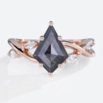 Kite Cut Engagement Ring Vintage Bridal Rings Salt & Pepper Diamond