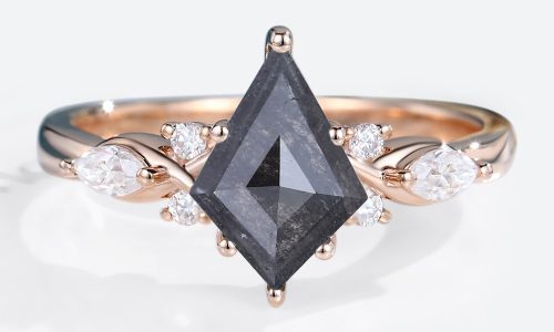 Kite Cut Salt & Pepper Diamond Engagement Ring Vintage Bridal Ring (1)