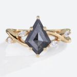 Kite Cut Salt and Pepper Diamond Ring Rose Gold Marquise Side Stone Wedding Ring