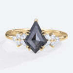 Yellow Gold Kite Cut Ring Salt Pepper Diamond Engagement Rings