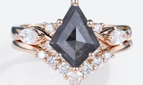 Kite Cut Salt & Pepper Diamond Bridal Ring Set Cluster Engagement Ring (3)