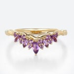 Yellow Gold Marquise Cut Amethyst Wedding Ring​ Twisted Curved Wedding Band