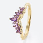 Yellow Gold Marquise Cut Amethyst Wedding Ring​ Twisted Curved Wedding Band