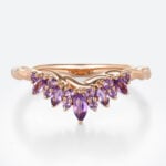 Rose Gold Marquise Cut Amethyst Wedding Ring​ Twisted Curved Wedding Band