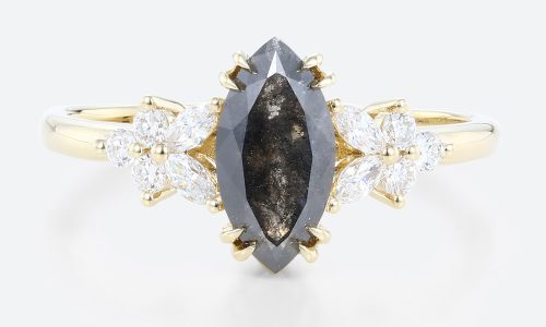 Marquise Cut Salt And Pepper Diamond Engagement Ring Cluster Bridal Ring (1)