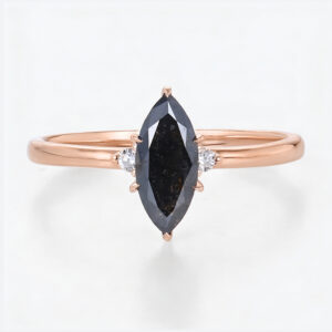 Marquise Cut Salt & Pepper Diamond Engagement Ring Three Stone Bridal Ring