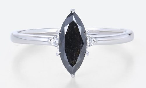 Marquise Cut Salt & Pepper Diamond Ring Three Stone Bridal Ring