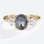 Yellow Gold 1.5ct Salt and Pepper Diamond Engagement Ring Oval Cut Bridal Ring