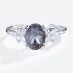 White Gold 1.5ct Salt and Pepper Diamond Engagement Ring Oval Cut Bridal Ring