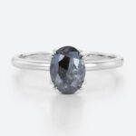 White Gold Solitaire Salt & Pepper Diamond Ring 1.5ct Double Claws Oval Ring