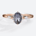 Rose Gold 1.5ct Salt and Pepper Diamond Engagement Ring Oval Cut Vintage Bridal Ring